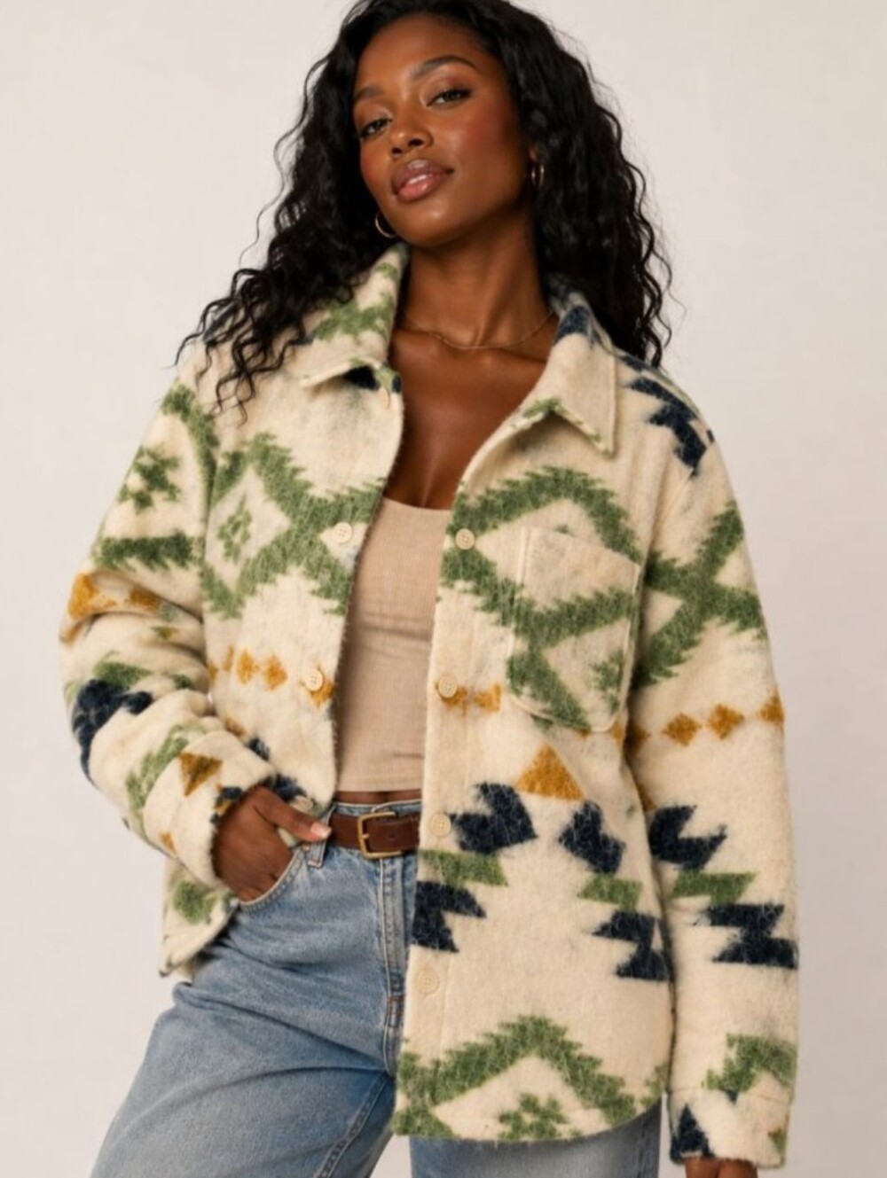 Zara Womens Wool Blend Jacket Shacket Boho Aztec Southwestern Pocket Size M